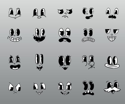 Cartoon Facial Expressions Collection. A fun and expressive collection of cartoon eyes and mouth designs showcasing different emotions and moods. vector