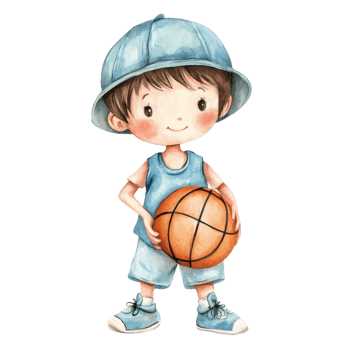 Boy with basketball cartoon on transparent background. png