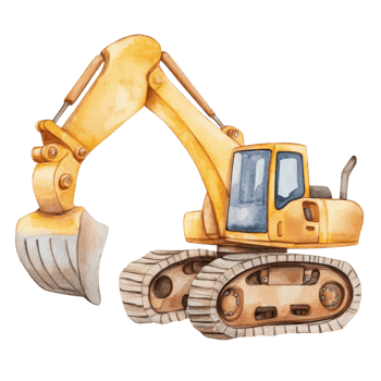 Yellow excavator illustration on transparent background. png