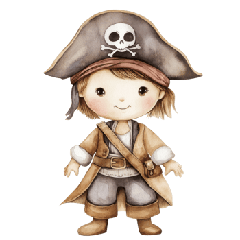 A cute pirate watercolor art on transparent background. png
