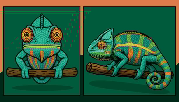 Chameleons front and side view illustration vector