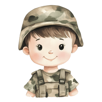 Boy in camouflage uniform on transparent background. png