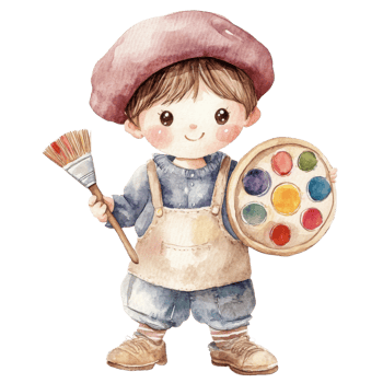 Artist boy with palette art on transparent background. png