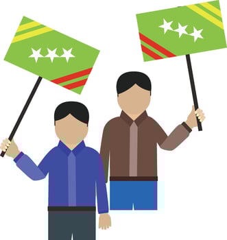 Two men holding up five star flags vector