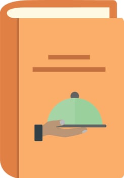 A hand holding a tray with a green cover on it vector