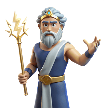 mesmerizing intense urban Zeus, King of the Gods, holding a lightning bolt NO BACKGROUND with Transparent Background. premium png