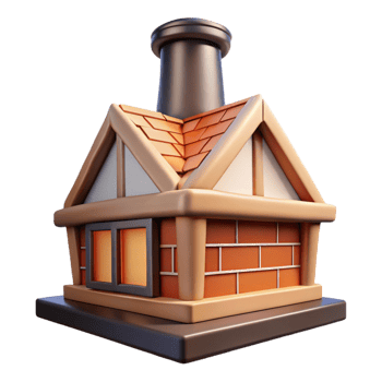 serene joyful contemporary Tudor style chimney, NO BACKGROUND with Transparent Background. handcrafted png