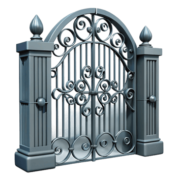 unparalleled geometric Intricate wrought iron gate detail, NO BACKGROUND with Transparent Background. artisan png