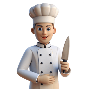 fascinating remarkable Chef, white uniform, holding knife, NO BACKGROUND with Transparent Background. png