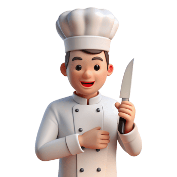 spectacular baroque Chef, white uniform, holding knife, NO BACKGROUND with Transparent Background. premium png