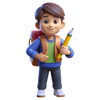 dramatic notable Student, backpack, holding pencil, NO BACKGROUND with Transparent Background. png