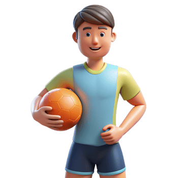 whimsical radiant Athlete, sportswear, holding ball, NO BACKGROUND with Transparent Background. 4K png