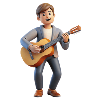 radiant joyful nordic Musician, guitar, singing, NO BACKGROUND with Transparent Background. 8K png