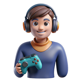 elegant exemplary Gamer, headphones, controller, NO BACKGROUND with Transparent Background. png