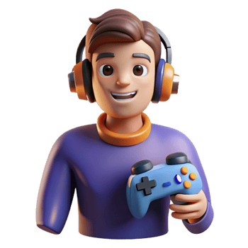 unparalleled modern Gamer, headphones, controller, NO BACKGROUND with Transparent Background. museum quality png
