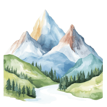Watercolor mountain scenery on transparent background. png