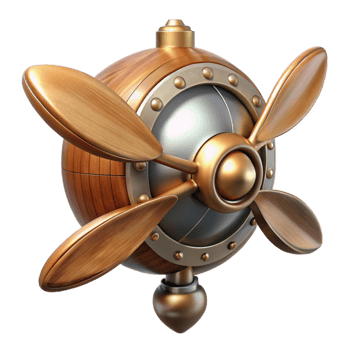extraordinary standout Steampunk airship propeller made of polished wood and copper. NO BACKGROUND with Transparent Background. png