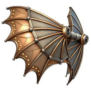 wonderful whimsical retro Steampunk dragon wing with articulated joints and metallic scales. NO BACKGROUND with Transparent Background. luxury png