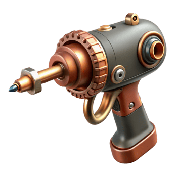 dramatic mesmerizing Steampunk drill with a copper bit and a clockwork mechanism. NO BACKGROUND with Transparent Background. premium png