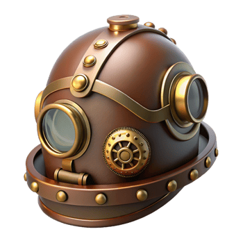 picturesque celebrated Steampunk helmet with a visor and intricate gear decorations. NO BACKGROUND with Transparent Background. png