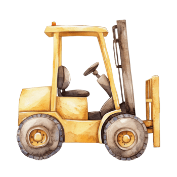 A yellow watercolor forklift on transparent background. png