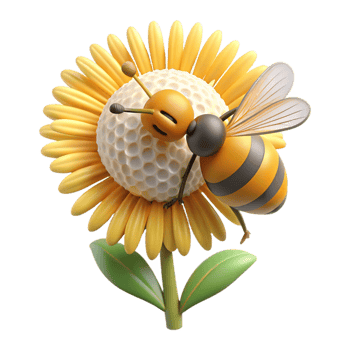 timeless geometric Honeybee on a single dandelion, pollen on legs. NO BACKGROUND with Transparent Background. impeccable png