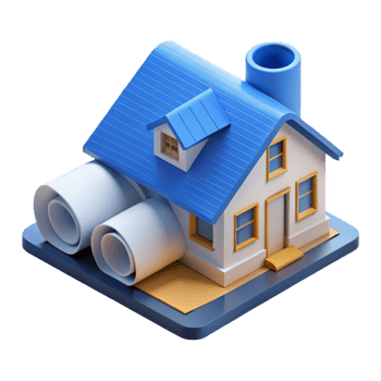 inspired contemporary Blueprint roll of a residential house NO BACKGROUND with Transparent Background. luxury png
