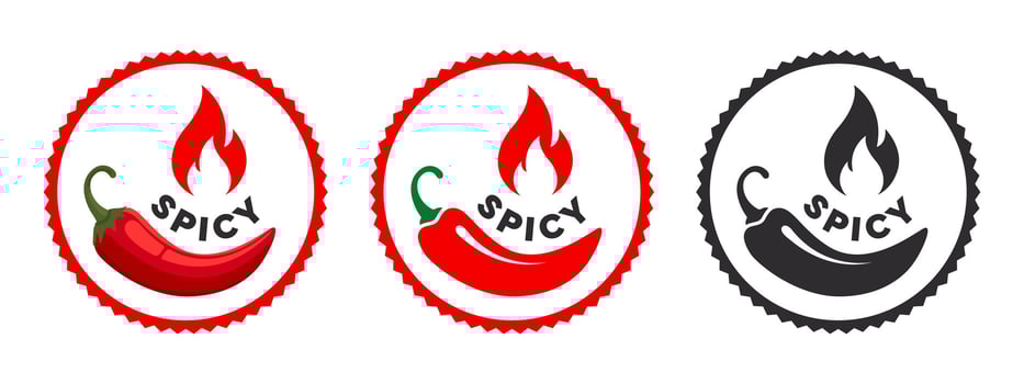 Spicy food badges. Spiciness level icons vector