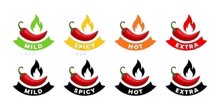 Spicy food symbols. Spiciness level icons vector