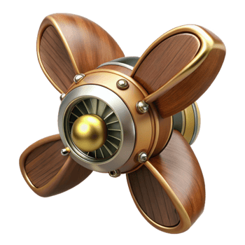 standout vintage Steampunk airship propeller made of polished wood and copper. NO BACKGROUND with Transparent Background. 4K png