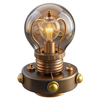 elegant victorian Steampunk lightbulb with intricate filaments and a brass base. NO BACKGROUND with Transparent Background. genuine png