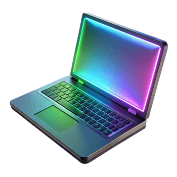 peaceful spectacular Gaming laptop with RGB keyboard illuminated. NO BACKGROUND with Transparent Background. elite png