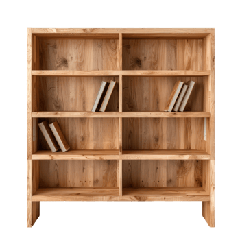 A wooden bookcase with books on it png
