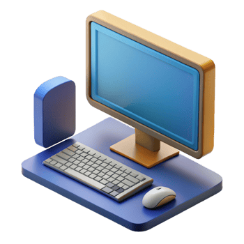 beautiful organic Desktop computer with monitor, keyboard and mouse. NO BACKGROUND with Transparent Background. top-tier png