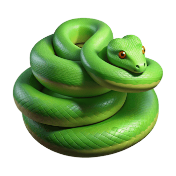 joyful serene A slithering Green Tree Python, coiled, NO BACKGROUND with Transparent Background. original png