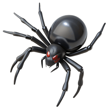 melancholic serene A close-up of a Black Widow spider, detailed legs, NO BACKGROUND with Transparent Background. top-tier png