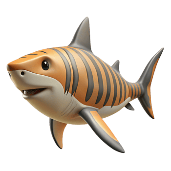 gorgeous art deco A swimming Tiger Shark, side view, NO BACKGROUND with Transparent Background. flawless png