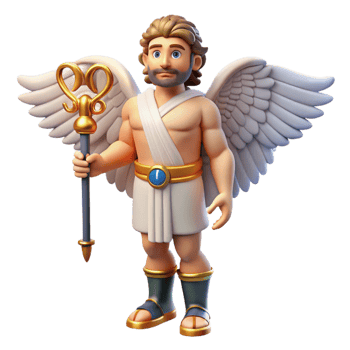 sought-after artistic Hermes, messenger god, winged sandals, caduceus, NO BACKGROUND with Transparent Background. genuine png