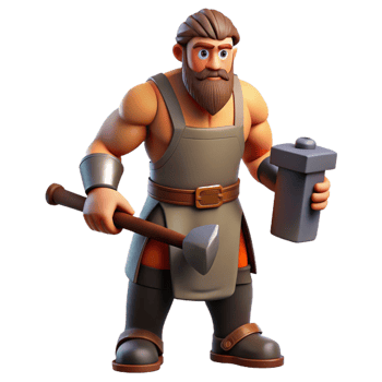 exquisite dramatic avant-garde Hephaestus, god of the forge, blacksmith's hammer, NO BACKGROUND with Transparent Background. crisp png