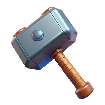 memorable contemporary Thor's Hammer, Mjolnir, Norse mythology, NO BACKGROUND with Transparent Background. refined png
