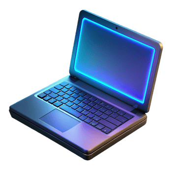 splendid reflective artistic Gaming laptop with illuminated keyboard NO BACKGROUND with Transparent Background. high resolution png