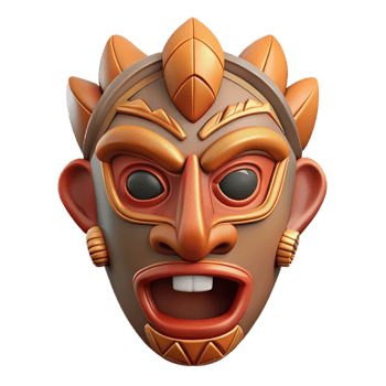 sumptuous rare A stylized tribal mask with intricate carvings, NO BACKGROUND with Transparent Background. png