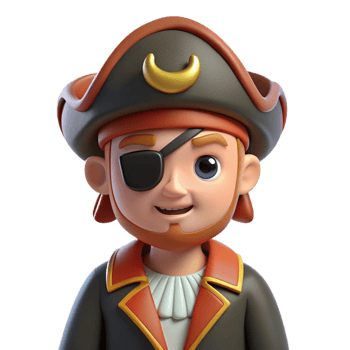 beautiful exceptional A cartoon-style pirate with an eye patch, NO BACKGROUND with Transparent Background. png