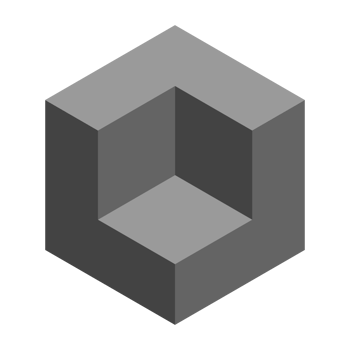 three dimensional geometric shape with cube like appearance, featuring shades of gray and minimalist design. This abstract representation evokes png