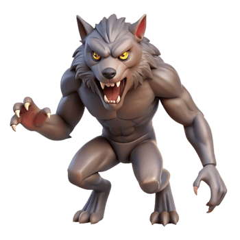 spectacular exemplary A snarling werewolf mid-transformation, claws bared. NO BACKGROUND with Transparent Background. png