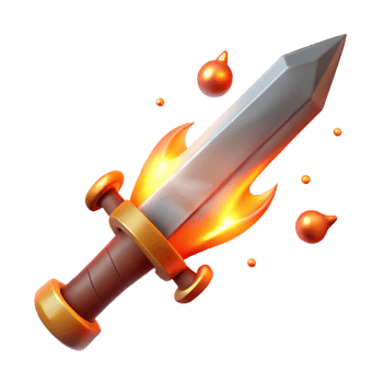 romantic serene A stylized, flaming sword with embers falling off. NO BACKGROUND with Transparent Background. flawless png