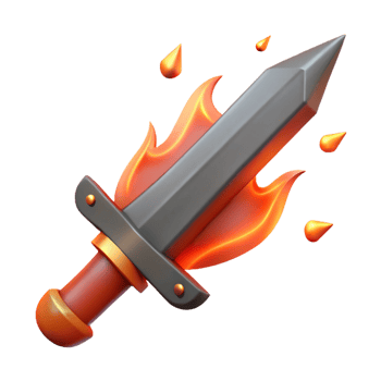 tranquil dramatic A stylized, flaming sword with embers falling off. NO BACKGROUND with Transparent Background. impeccable png