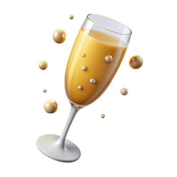 immaculate nostalgic futuristic A glass of overflowing champagne with rising bubbles. NO BACKGROUND with Transparent Background. refined png
