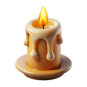notable baroque A burning candle with dripping wax. NO BACKGROUND with Transparent Background. high resolution png
