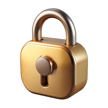 ethereal radiant A single padlock, brass and locked. NO BACKGROUND with Transparent Background. masterfully captured png